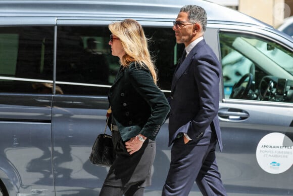 Sarah Poniatowski et son compagnon Roschdy Zem - Arrivées aux obsèques du prince Jean-Stanislas Poniatowski en l'Eglise polonaise à Paris, France, le 29 avril 2024. © Jacovides-Moreau/Bestimage