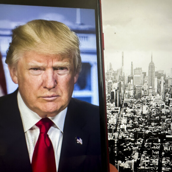 1er juillet 2024, New York, New York, États-Unis d'Amérique : Le portrait officiel du président Donald Trump à la Maison Blanche devant la ligne d'horizon de New York.L'élection présidentielle américaine de 2024 est marquée par une compétition intense et des enjeux importants. (Credit Image: © Taidgh Barron/ZUMA Press Wire)