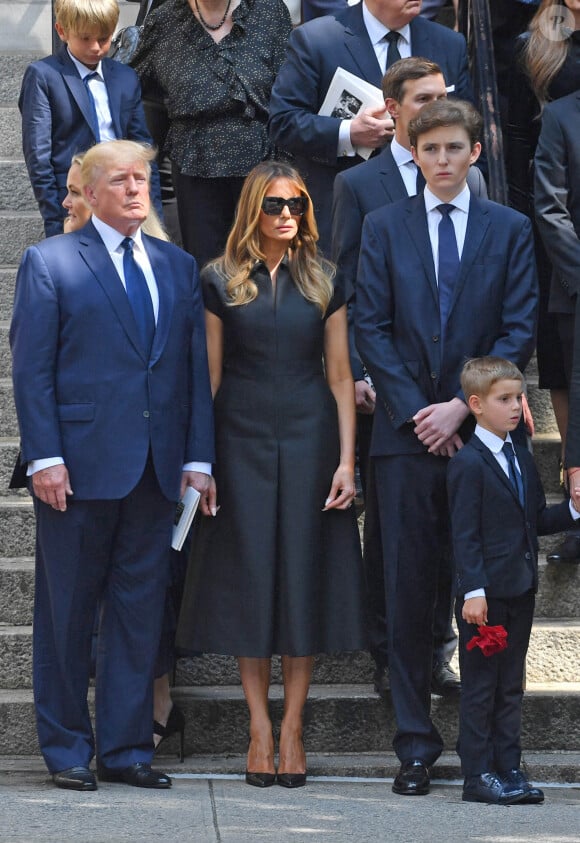 Donald Trump et sa femme Melania Trump, Barron Trump - Obsèques de Ivana Trump en l'église St Vincent Ferrer à New York. Le 20 juillet 2022 