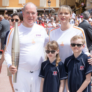 Princess Charlene of Monaco (La princesse Charlène de Monaco), Prince Albert II of Monaco (Le prince Albert II de Monaco), Prince Jacques of Monaco (Le prince Jacques de Monaco, marquis des Baux), Princess Gabriella of Monaco (La princesse Gabriella de Monaco, comtesse de Carladès) lors du relais de la Flamme Olympique des Jeux olympiques d'été de Paris 2024 à Monaco, le 18 juin 2024. Paris se prépare à accueillir les XXXIIIèmes Jeux Olympiques d'été, du 26 juillet au 11 août 2024. Olivier Huitel/Pool Monaco/Bestimage