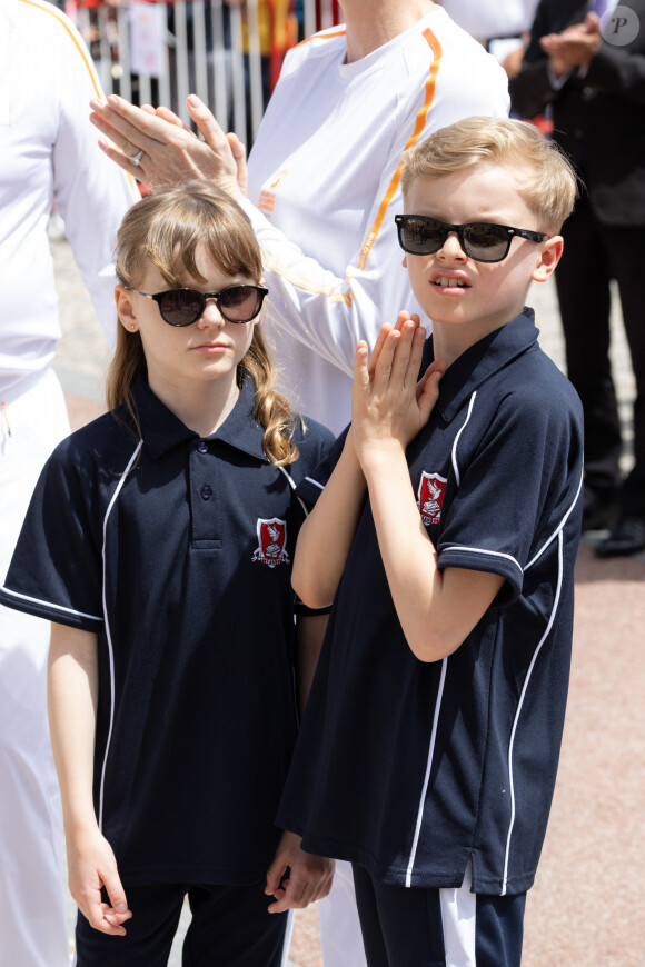 Prince Jacques of Monaco (Le prince Jacques de Monaco, marquis des Baux) and Princess Gabriella of Monaco (La princesse Gabriella de Monaco, comtesse de Carladès) lors du relais de la Flamme Olympique des Jeux olympiques d'été de Paris 2024 à Monaco, le 18 juin 2024. Olivier Huitel/Pool Monaco/Bestimage 