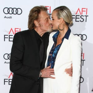 Johnny Hallyday et sa femme Laeticia Hallyday à la première de "Rules Don't Apply" à Los Angeles, le 10 novembre 2016. 