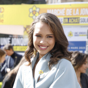 Indira Ampiot, Miss France 2023 - Les célébrités participent au lancement de l'opération "Une jonquille contre le Cancer" sur la place du Panthéon à Paris, le 16 mars 2023. © Denis Guignebourg / Bestimage 