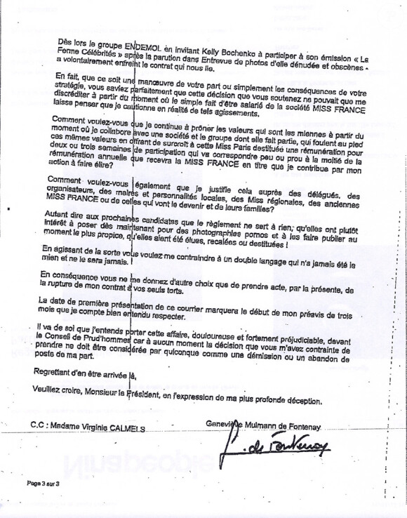 Lettre de démission Geneviève de Fontenay