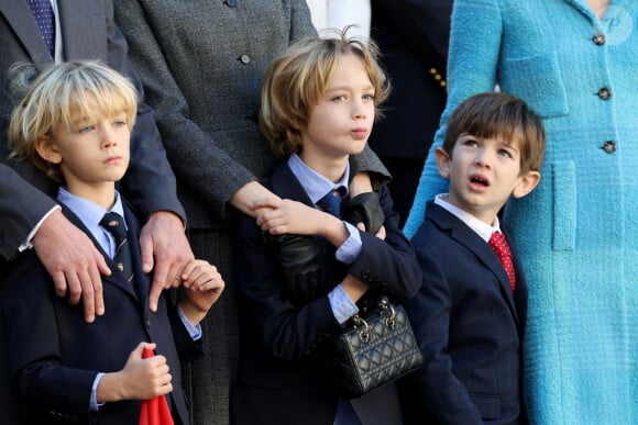 Francesco et Stefano Casiraghi, Balthazar Rassam dans la cour du palais princier le jour de la fête nationale de Monaco le 19 novembre 2024. © Jean-Charles Vinaj / Pool Monaco / Bestimage 