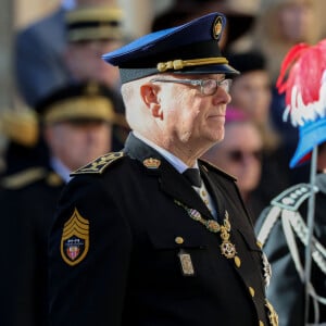 Le prince Albert II de Monaco dans la cour du palais princier le jour de la fête nationale de Monaco le 19 novembre 2024. © Jean-Charles Vinaj / Pool Monaco / Bestimage 