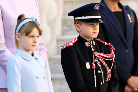 la princesse Gabriella, le prince héritier Jacques dans la cour du palais princier le jour de la fête nationale de Monaco le 19 novembre 2024. © Jean-Charles Vinaj / Pool Monaco / Bestimage 