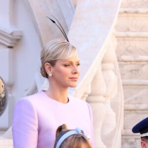 Le prince Albert II de Monaco, la princesse Charlene de Monaco, le prince héritier Jacques, la princesse Gabriella, la princesse Stéphanie de Monaco dans la cour du palais princier le jour de la fête nationale de Monaco le 19 novembre 2024. © Jean-Charles Vinaj / Pool Monaco / Bestimage 