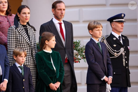 Andrea Casiraghi, Tatiana Santo Domingo, India, Maximilien, sacha Casiraghi dans la cour du palais princier le jour de la fête nationale de Monaco le 19 novembre 2024. © Jean-Charles Vinaj / Pool Monaco / Bestimage 