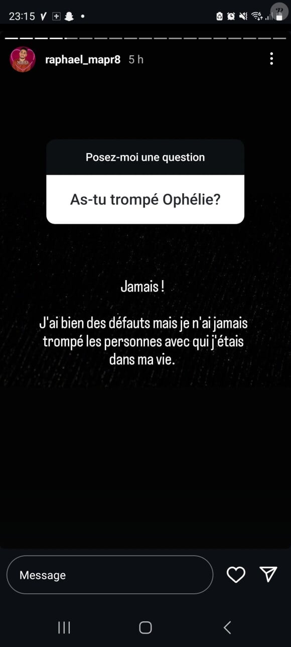 Il a assuré qu'il ne l'avait pas trompée
Raphaël de "Mariés au premier regard" se confie sur sa rupture avec Ophélie, le 19 novembre 2024, sur Instagram