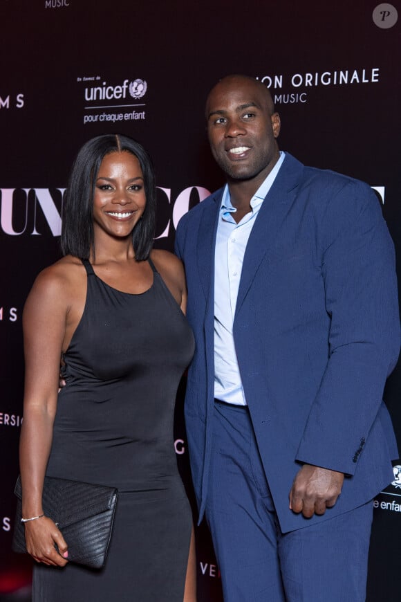 Teddy Riner et sa femme Luthna Plocus au photocall de la soirée "Unis comme jamais" au profit de l'Unicef, au pavillon Cambon à Paris. Le 8 novembre 2021. © Pierre Perusseau / Bestimage