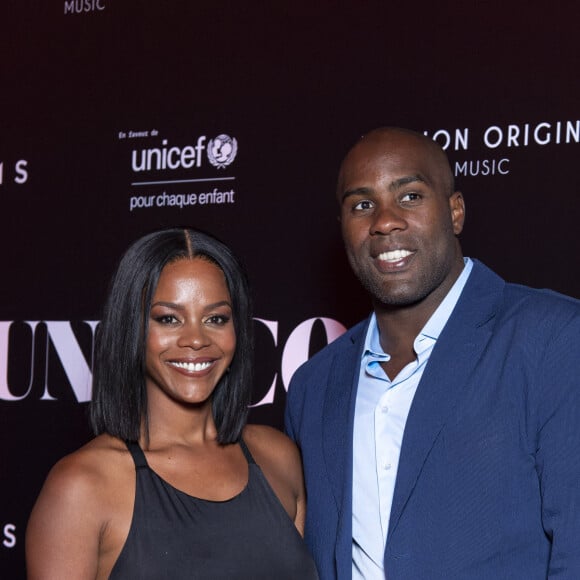 Teddy Riner et sa femme Luthna Plocus au photocall de la soirée "Unis comme jamais" au profit de l'Unicef, au pavillon Cambon à Paris. Le 8 novembre 2021. © Pierre Perusseau / Bestimage