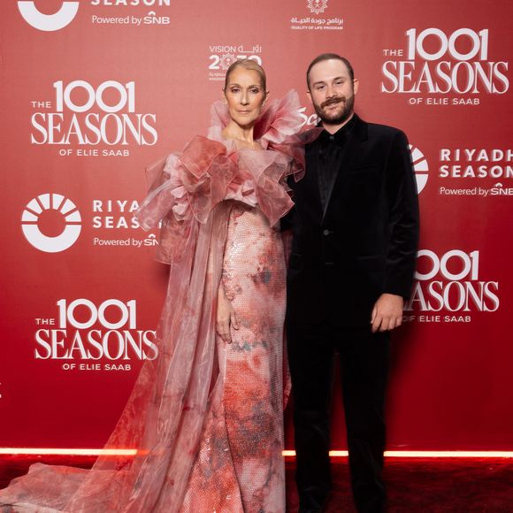 Celine Dion et son fils René-Charles Angélil au photocall du défilé anniversaire Elie Saab "1001 Seasons of Elie Saab" à l'espace "The Venue" à Riyad, Arabie saoudite le 13 novembre 2024.