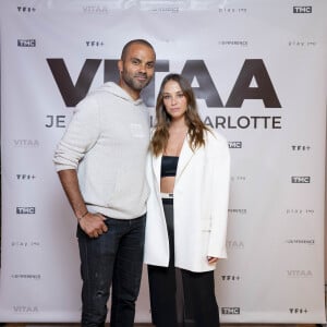 Exclusif - Tony Parker et sa compagne Agathe Teyssier à la projection privée en avant-première du documentaire sur Vitaa (Charlotte Gonin) "Je m'appelle Charlotte" dans les locaux de TF1 à Boulogne Billancourt le 18 novembre 2024. Le documentaire sera diffusé le 22 novembre sur TMC en prime time et TF1+. © Pierre Perusseau / Bestimage 