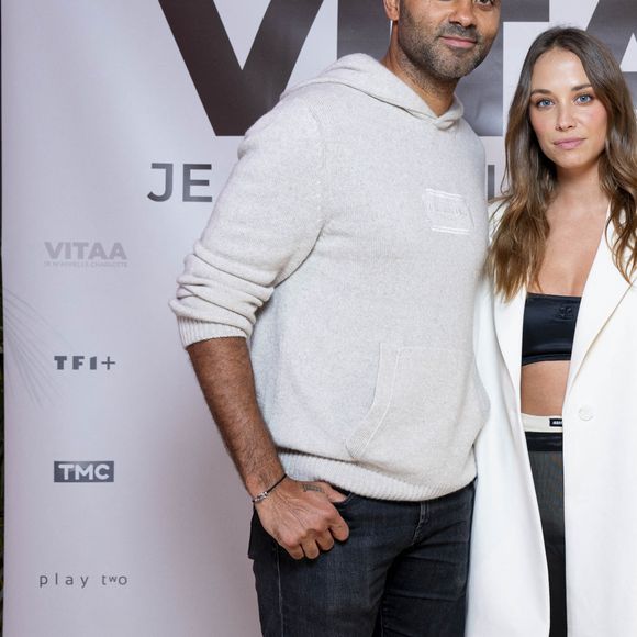 Exclusif - Tony Parker et sa compagne Agathe Teyssier à la projection privée en avant-première du documentaire sur Vitaa (Charlotte Gonin) "Je m'appelle Charlotte" dans les locaux de TF1 à Boulogne Billancourt le 18 novembre 2024. Le documentaire sera diffusé le 22 novembre sur TMC en prime time et TF1+. © Pierre Perusseau / Bestimage 