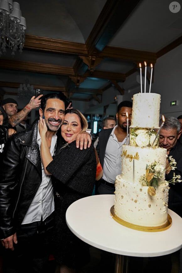 Exclusif - Magali Berdah et son mari Stéphane Teboul lors de l'anniversaire surprise de M.Berdah (43 ans) au Pavillon Gravelle à Paris le 26 novembre 2024 avec tous ses amis influenceurs. © Pierre Perusseau / Bestimage