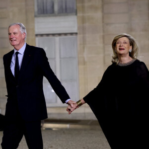 Michel Barnier et sa femme Isabelle Altmayer - Dîner d'Etat en l'honneur de Bola Tinubu, Président de la République fédérale du Nigéria et de sa femme Oluremi Tinubu au Palais de l'Elysée à Paris le 28 Novembre 2024. © Dominique Jacovides/Bestimage 
