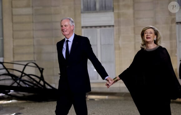 Michel Barnier et sa femme Isabelle Altmayer - Dîner d'Etat en l'honneur de Bola Tinubu, Président de la République fédérale du Nigéria et de sa femme Oluremi Tinubu au Palais de l'Elysée à Paris le 28 Novembre 2024. © Dominique Jacovides/Bestimage 