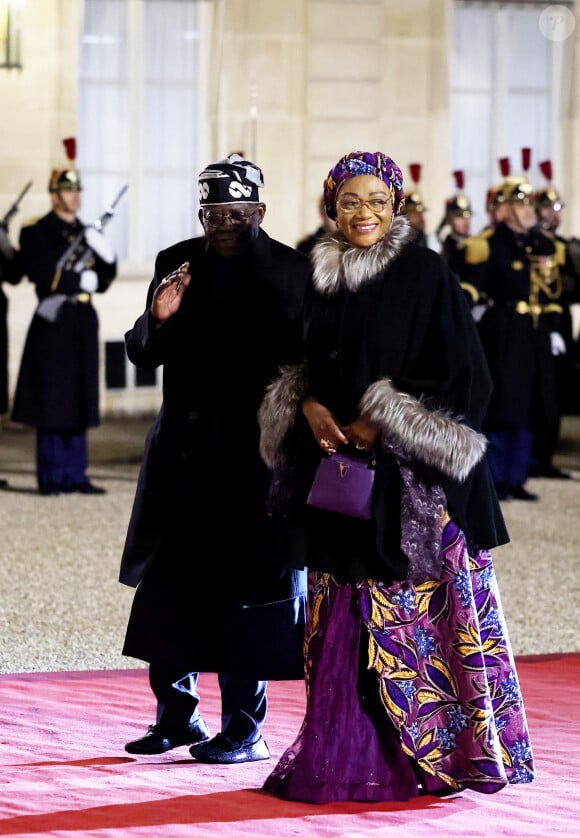 Bola Tinubu et Oluremi Tinubu - Dîner d'Etat en l'honneur de Bola Tinubu, Président de la République fédérale du Nigéria et de sa femme Oluremi Tinubu au Palais de l'Elysée à Paris le 28 Novembre 2024. © Dominique Jacovides/Bestimage 