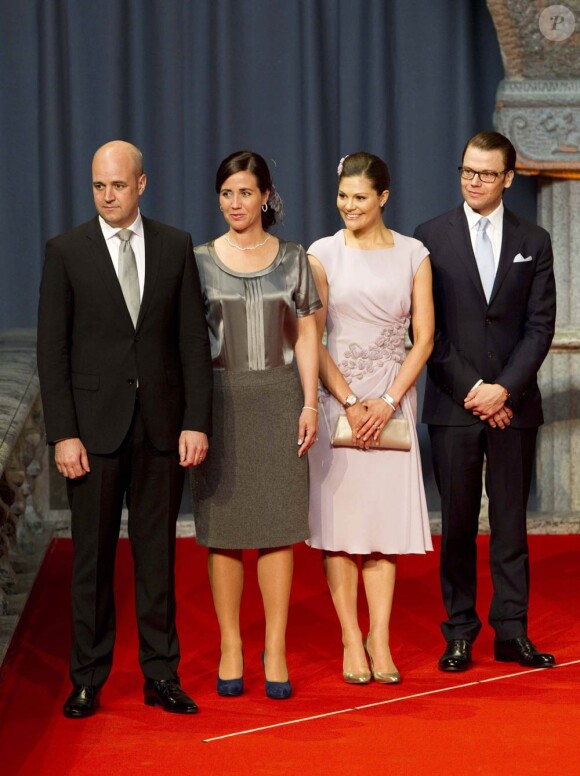 A Stockholm, les 16 et 17 juin, des invités de prestige ont commencé à affluer en vue du mariage de la princesse Victoria samedi 19 juin. Avec les futurs mariés (à droite), le premier ministre Fredrik Reinfeldt et sa femme Filippa.