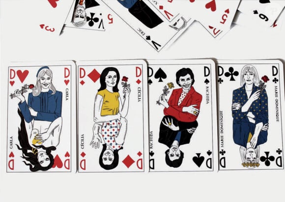 Le jeu des cartes de la République : les dames Carla Bruni, Cécilia Attias, Rachida Dati et Marie-Dominique Culioli