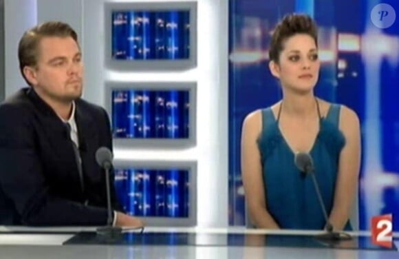 Capture d'écran du JT de France 2 avec Marion Cotillard et Leonardo DiCaprio