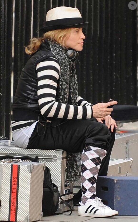 Madonna sur le tournage de W.E., à Londres, le 8 août 2010