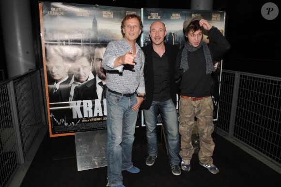 Charles Berling, Fabrice Genestal et Joffrey Verbruggen à la première de Krach, à l'UGC Cine Bercy, à Paris