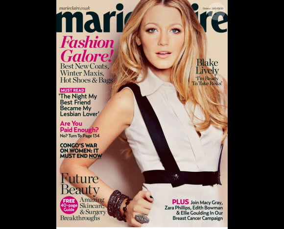 Blake Lively en couverture du Marie-Claire UK du mois d'octobre 2010