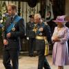 Le prince William, le prince Charles et son épouse Camilla lors de la commémoration de la Bataille d'Angleterre en l'abbaye de Westminster à Londres le 20 septembre 2010