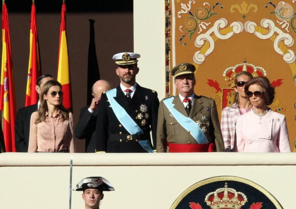 La famille d'Espagne à la fête nationale d'Espagne et Jour de l'Hispanité. Palais Royal de Madrid, le 12/10/2010
