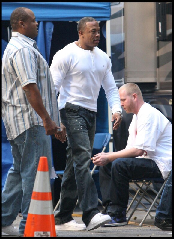 Dr. Dre sur le tournage du clip de Kush avec Snoop Dogg sur l'album Detox, à Los Angeles le 17 novembre 2010