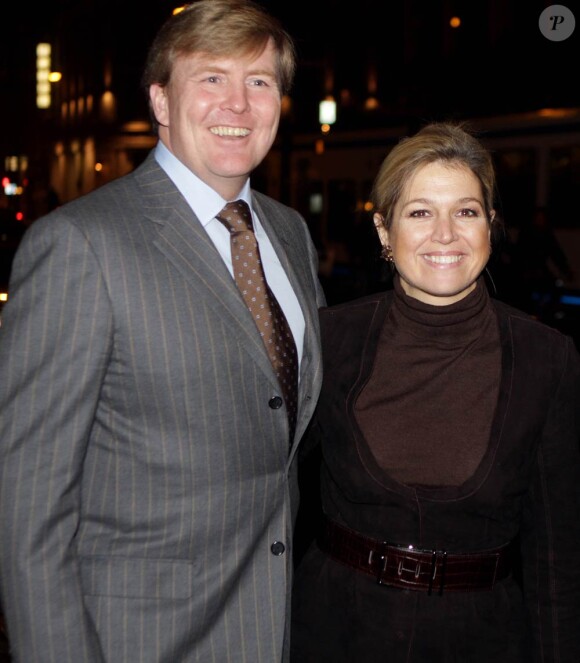 Maxima des Pays-Bas et son époux Willem-Alexander lors du 85e anniversaire de l'association néerlandaise de la presse étrangère, le 6 décembre 2010.