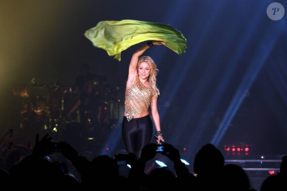 Shakira se produit sur la scène de l'Odyssey Arena, à Belfast (Irlande), vendredi 17 décembre, dans le cadre de son Sun Comes Out World Tour.