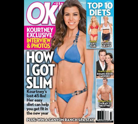 Kourtney Kardashian pose pour le magazine OK! avec une silhouette amincie.