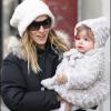 Sarah Jessica Parker accompagne son fils à l'école, avec les petites Marion et Tabitha, le 11 janvier 2011 à New York