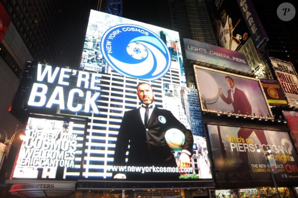 L'arrivée d'Eric Cantona au club New York Cosmos fêtée sur Times Square le 19 janvier 2011