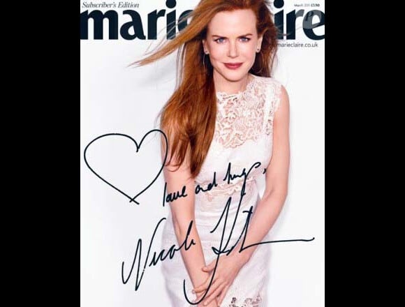 Nicole Kidman en couverture du magazine Marie Claire du mois de mars 2011, édition anglaise.