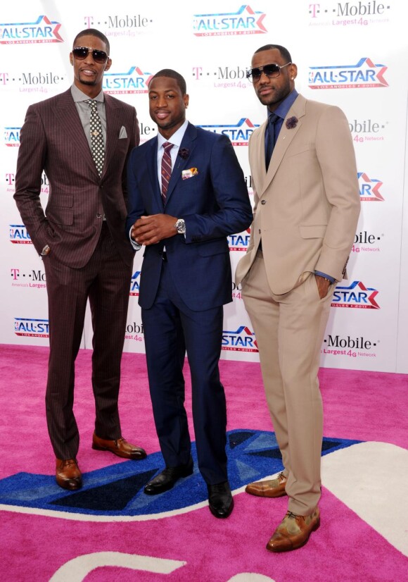 Chris Bosh, Dwyane Wade et LeBron James à la soirée des NBA All-Star Game, à Los Angeles le 20 février 2011