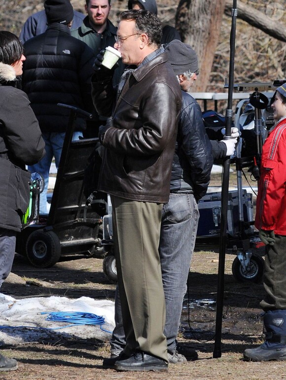 Tom Hanks sur le tournage de Extremely Loud And Incredibly Close, de Stephen Daldry, à Central Park, New York, le 22 mars 2011.