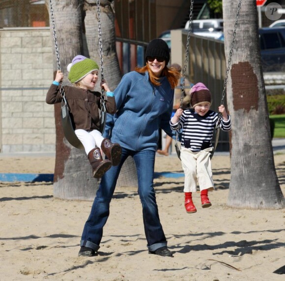 Marcia Cross et ses deux fillettes pour son anniversaire, 25 mars à Venice Beach
