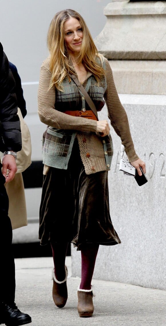 Sur le tournage de New Year's Eve, le 6 avril à New York, Sarah Jessica Parker en toute élégance