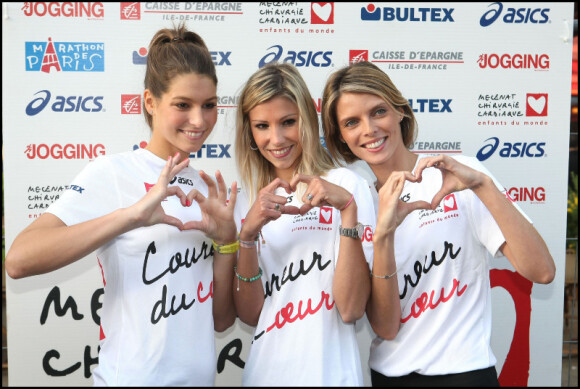 Laury Thilleman, Alexandra rosenfeld et Sylvie Tellier ont couru pour Mécénat Chirurgie Cardiaque, lors du 35ème Marathon de Paris, le 10 avril 2011