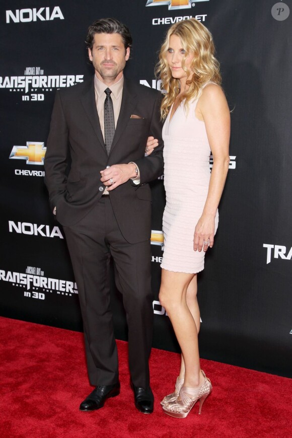 Patrick Dempsey et sa femme Jillian Fink à l'occasion de l'avant-première de Transformers 3 : La Face cachée de la Lune, à Times Square, à New York, le 28 juin 2011.