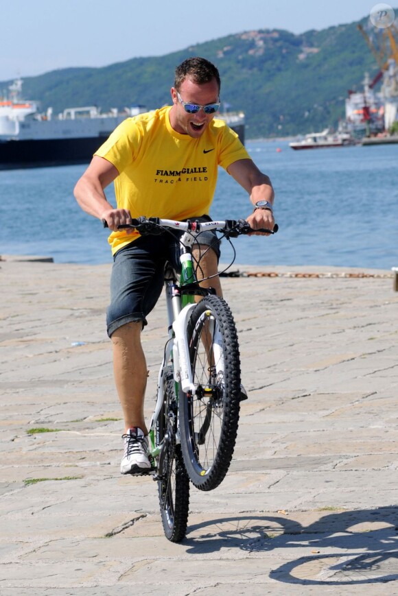 Oscar Pistorius, athlète sud-africain, handicapé, sur le vieux port de Trieste, en Italie le 10 juillet 2011