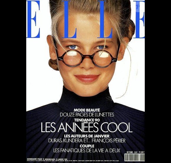 Claudia Schiffer en couverture du Elle France. Janvier 1990.