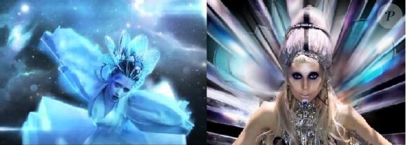 Les similarités entre le clip de E.T. de Katy Perry (mars 2011) et celui de Born this way (février 2011) sont d'autant plus surprenantes que Katy Perry opère pour l'occasion un changement de look radical.