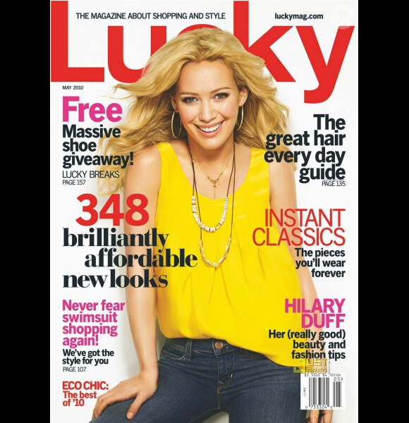 Mai 2010 : l'actrice et chanteuse Hilary Duff couvre le magazine Lucky.