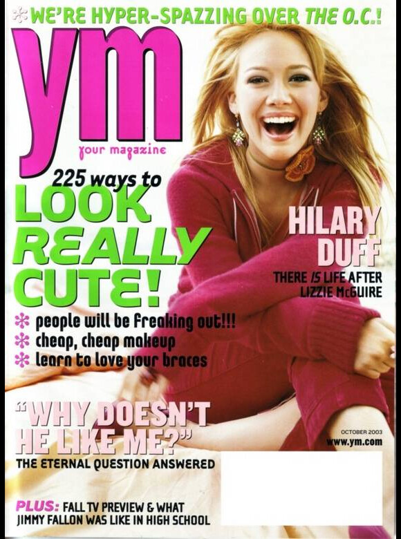 L'actrice et chanteuse Hilary Duff en couverture du magazine YM d'octobre 2003.