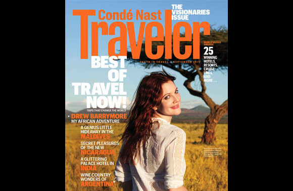 Drew Barrymore en couverture de la revue Traveler